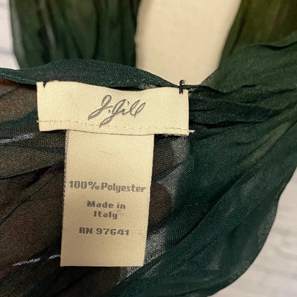 J. Jill Sheer Ombre Pleated Scarf in Forest Green Mustard and Brown